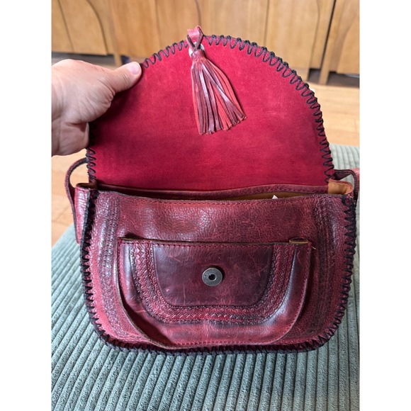 Patricia Nash Leather Crossbody Embossed Bag Red Purse Handbag with Tassel Boho - Picture 7 of 15
